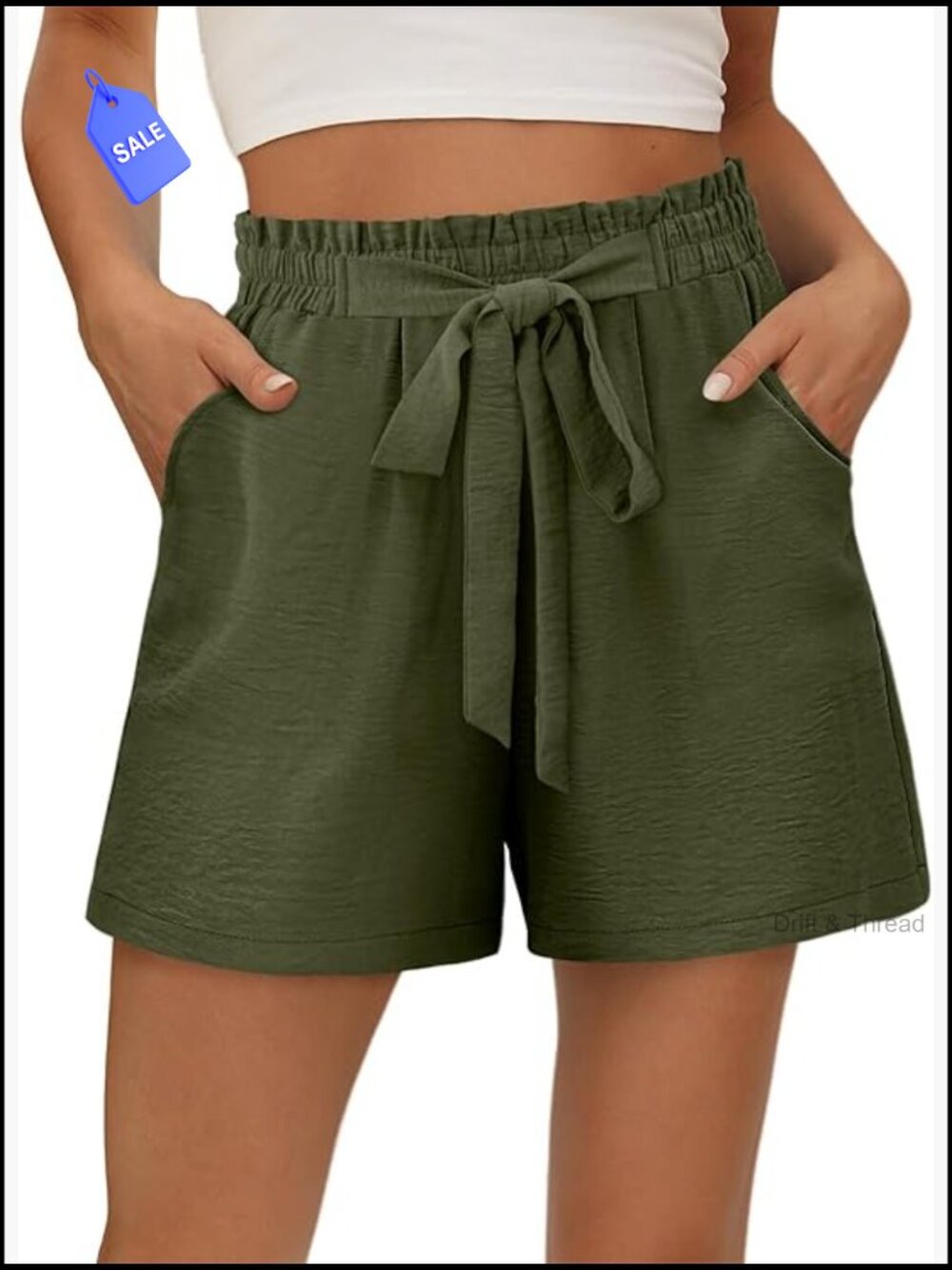 Lightweight High Waisted Shorts with Pockets Adjustable Tie Knot Casual